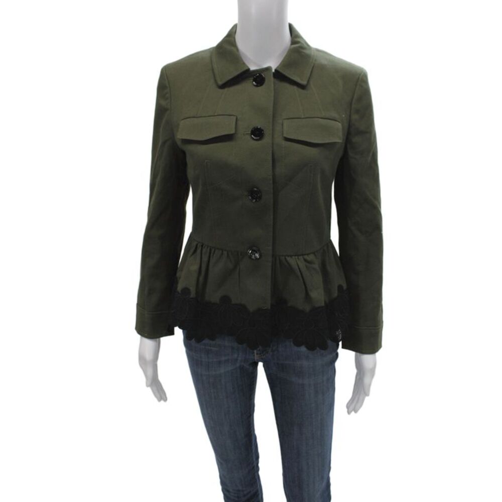 Ann Taylor Womens Military Jacket Green Long Sleeve Button Cotton Size 4